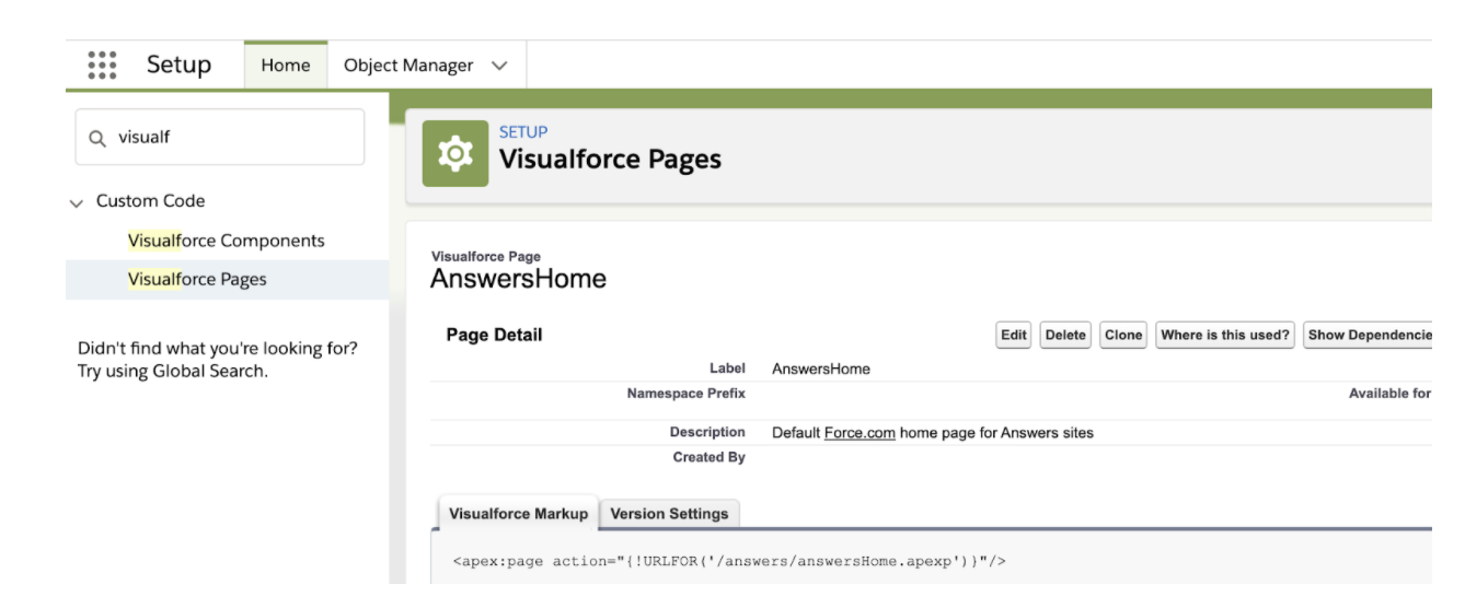 Visualforce pages for org maintenance screenshot