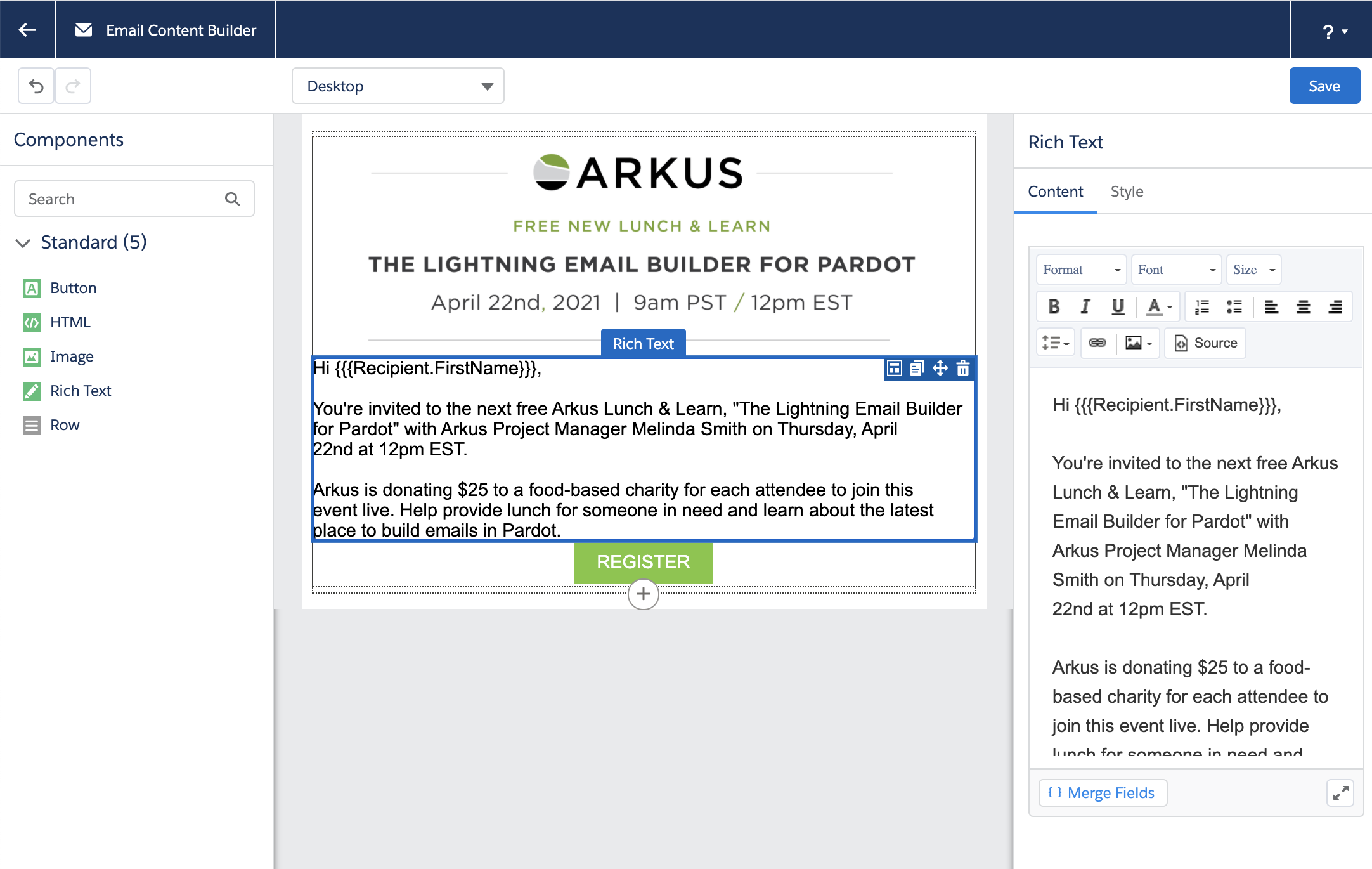 expose events in the lightning app builder